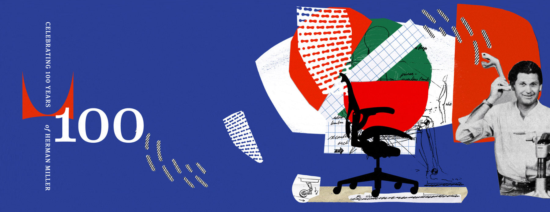 Grafisk collagebild som återger 100 år av Herman Miller