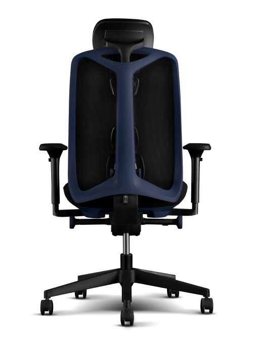 Bakifrån sett av Herman Miller Vantum gamingstol i Nightfall-blått och svart