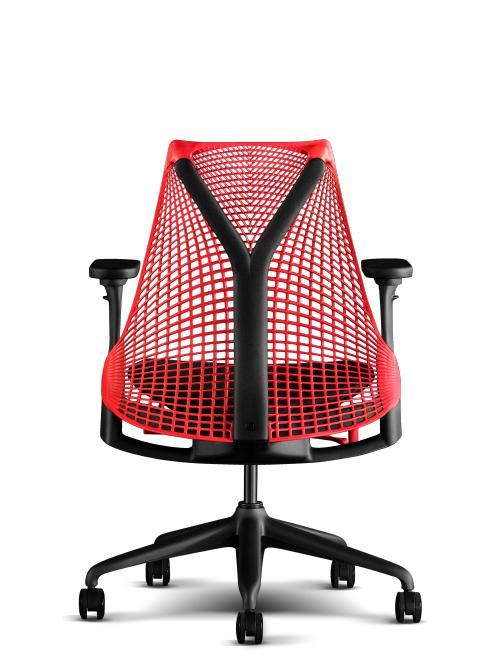 Bakifrån sett av Herman Miller Sayl gamingstol i rött och svart