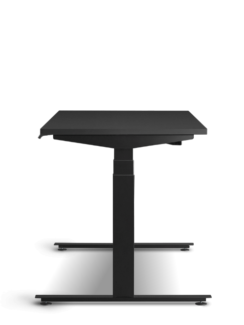 Bakifrån sett av Herman Miller Nevi sit-stand gamingbord i svart